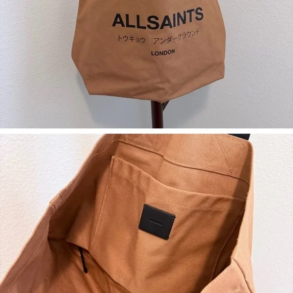 All Saints Black and Tan Canvas Tote Bag - Picture 3 of 10